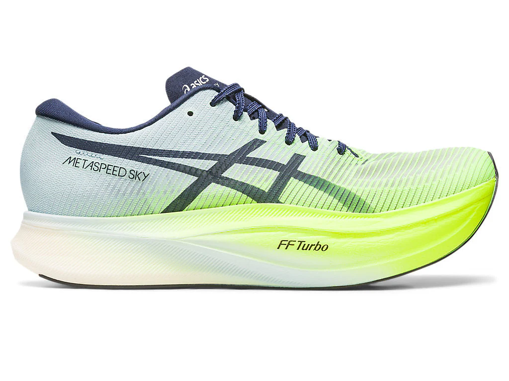 Men's Asics Metaspeed Sky+, Hazard Green/Sky, 10.5 D Medium