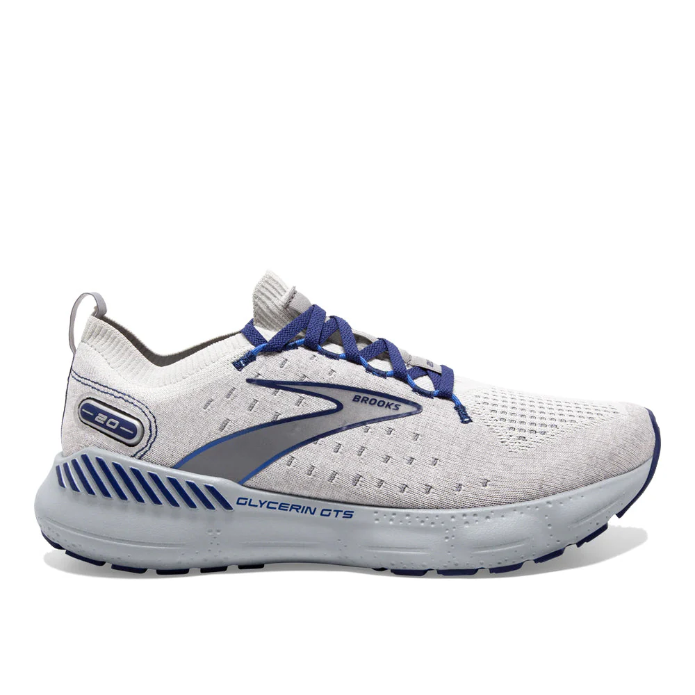 Men's Brooks Glycerin StealthFit GTS 20, Oyster/Alloy/Blue Depths, 12.5 D Medium