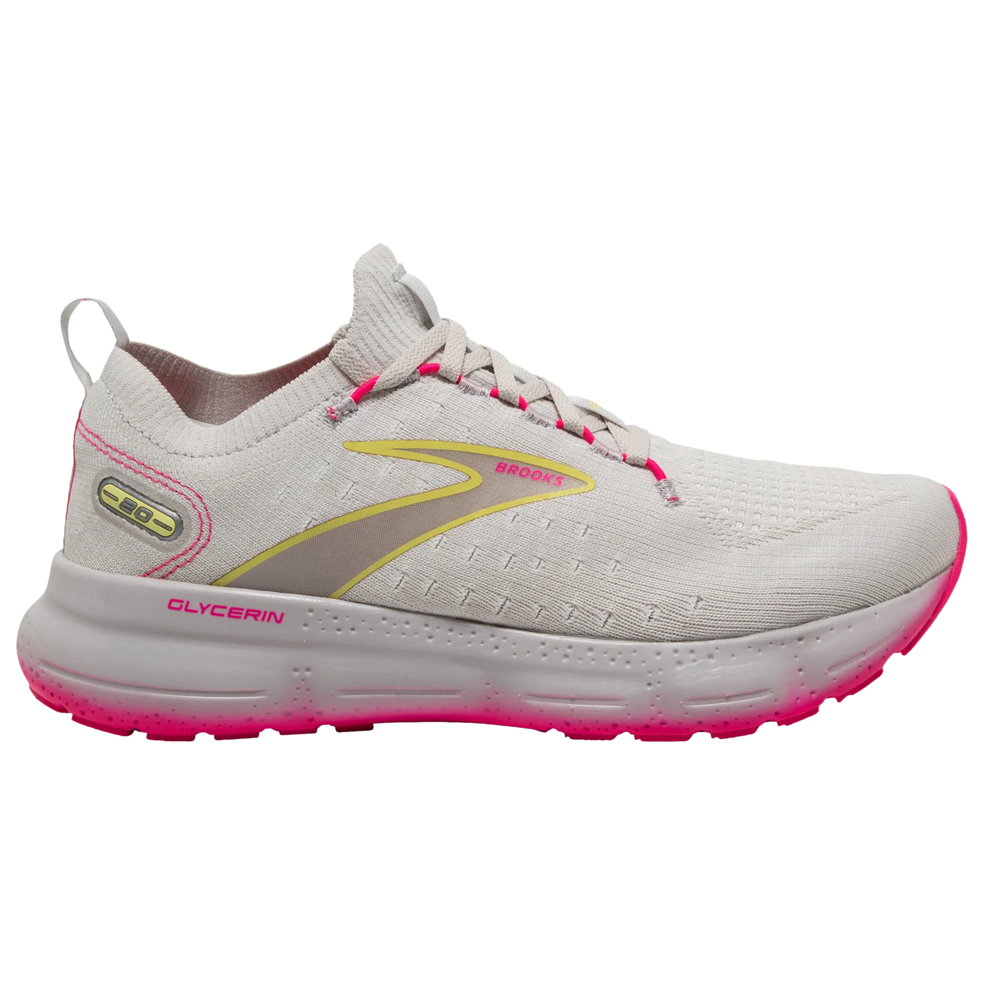Women's Brooks Glycerin StealthFit 20, Grey/Yellow/Pink, 10 B Medium